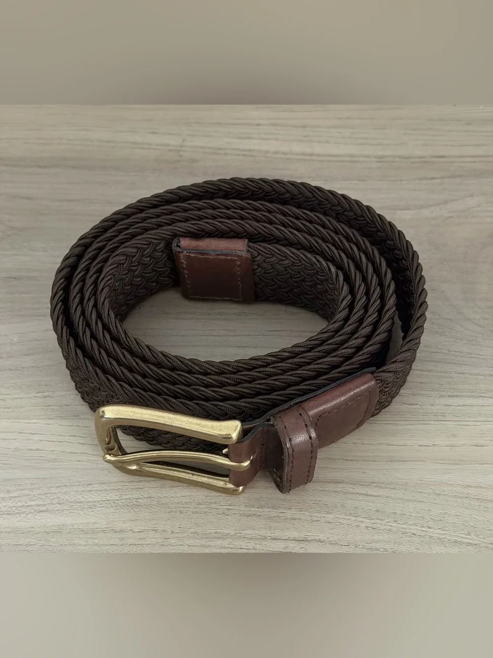 L.L.Bean Belt Men's Size 46 Brown Braided Woven Leather Brass Buckle
